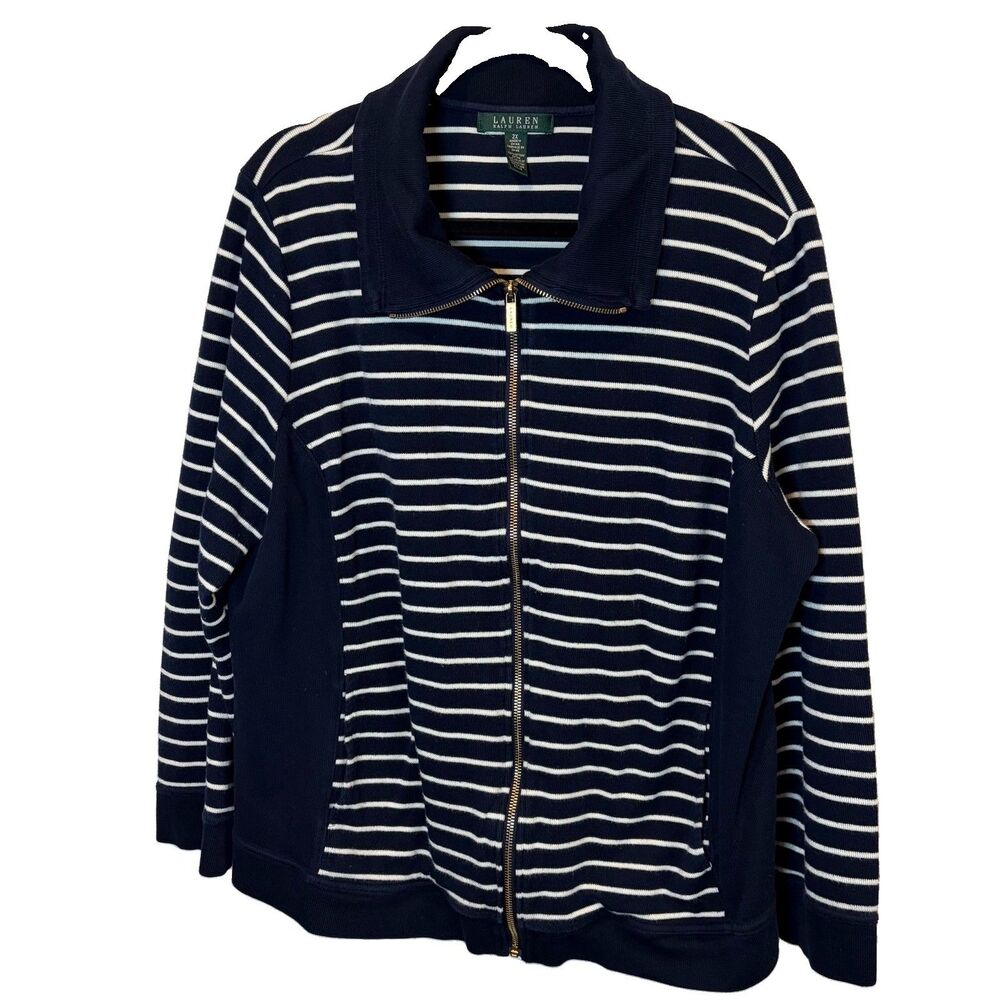 Lauren Ralph Lauren Sweater Women 2X Blue Striped Nautical Academia Quiet Luxury